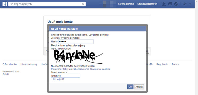 usuwanie konta facebook